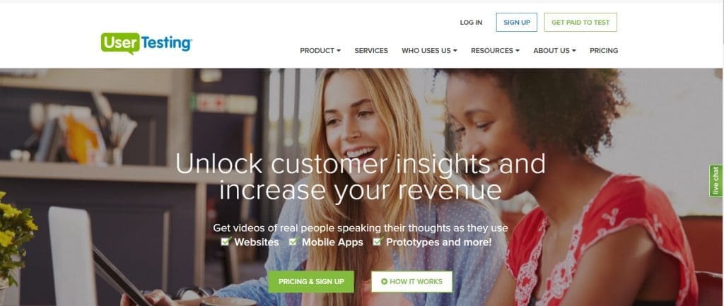 UserTesting website para experiencia de usuario UX
